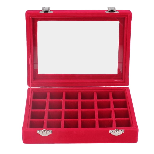 Jewelry Organizer Box, Clear Glass Cover Small Velvet Jewelry Box Organizer 24 Removable For Household Red