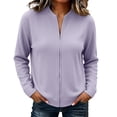 thumbnail image 2 of ZunFeo Zip Up Corduroy Jacket for Women - Stand Collar, Lightweight, Relaxed Fit, Purple,Size L, 2 of 6
