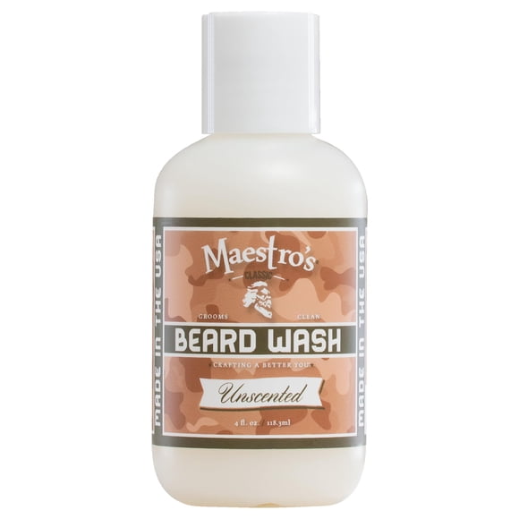 LAVADO DE BARBA Clásico de Maestro | Limpiador suave hidratante, sin secado, de limpieza profunda, para todo tipo y longitud de barba, sin perfume, 4 onzas