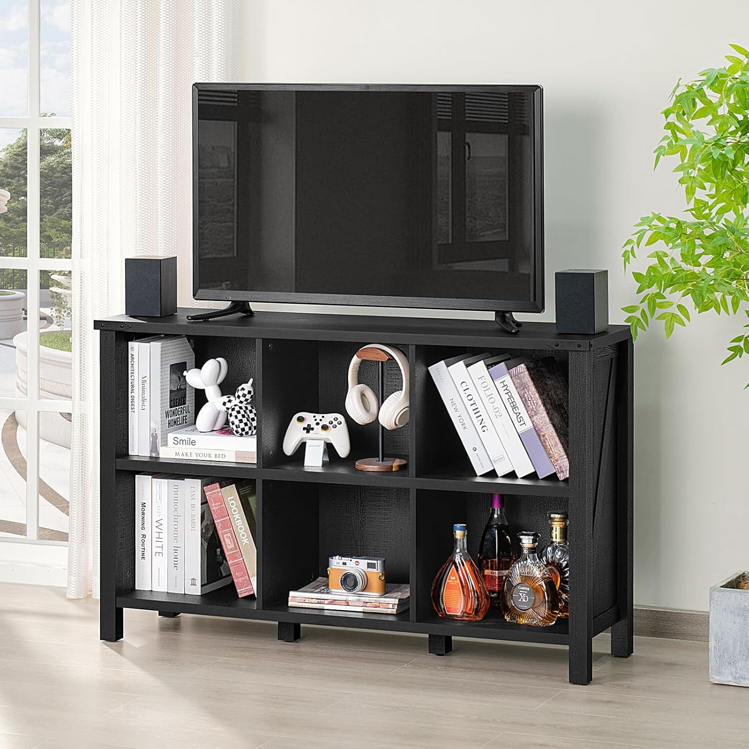 Toy Storage Organizer Joaxswe 6 Cube Bookcase, Wood Kids Bookcase for Playroom, Storage Cabinet for Living Room, Black Finish
