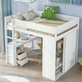 thumbnail image 2 of Full Wood Loft Bed with Wardrobes and 2-Drawer Desk with Cabinet, Loft Twin Bed with Desk for Teenagers, Multiple Functions Bed, Easy to Assemble (White), 2 of 9