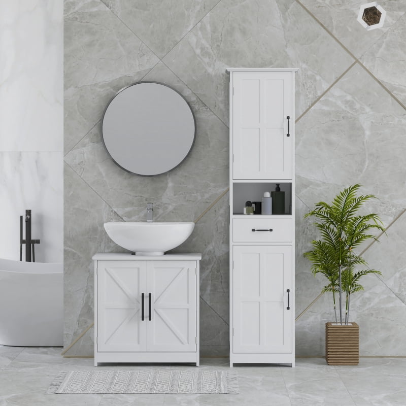 Alvantor Farmhouse Pedestal Sink Storage Cabinet with Barn Doors & Adjustable Shelf 23.6"x11.8"x23.6" White