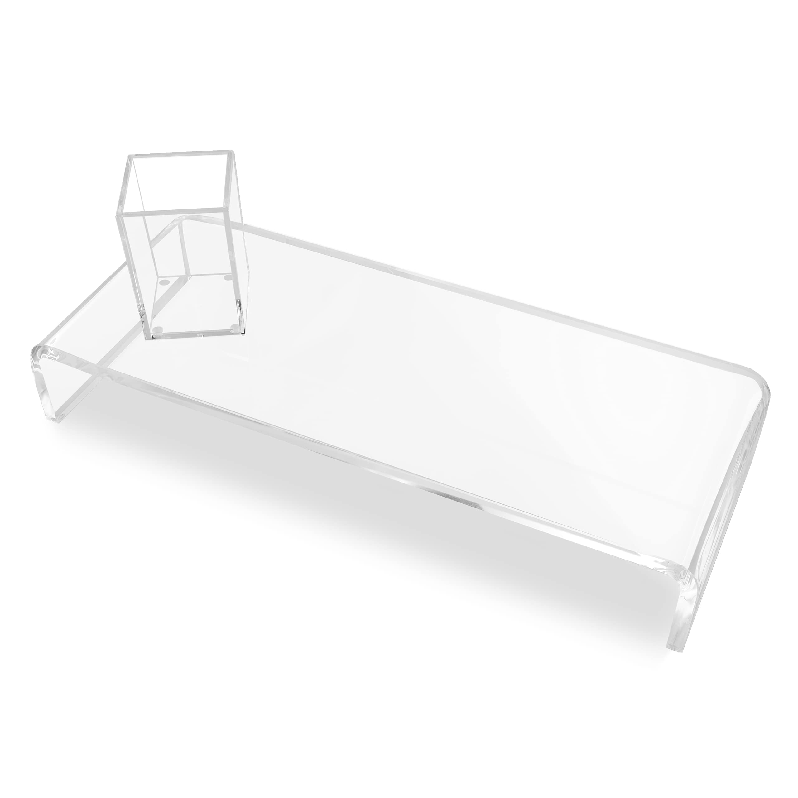 Dasher Products Acrylic Laptop Stand with Matching Pen Holder, Contemporary Design, Ergonomic Viewing Position, Raises Monitor 3 inches, 12mm Thick Clear Acrylic, No More Clutter