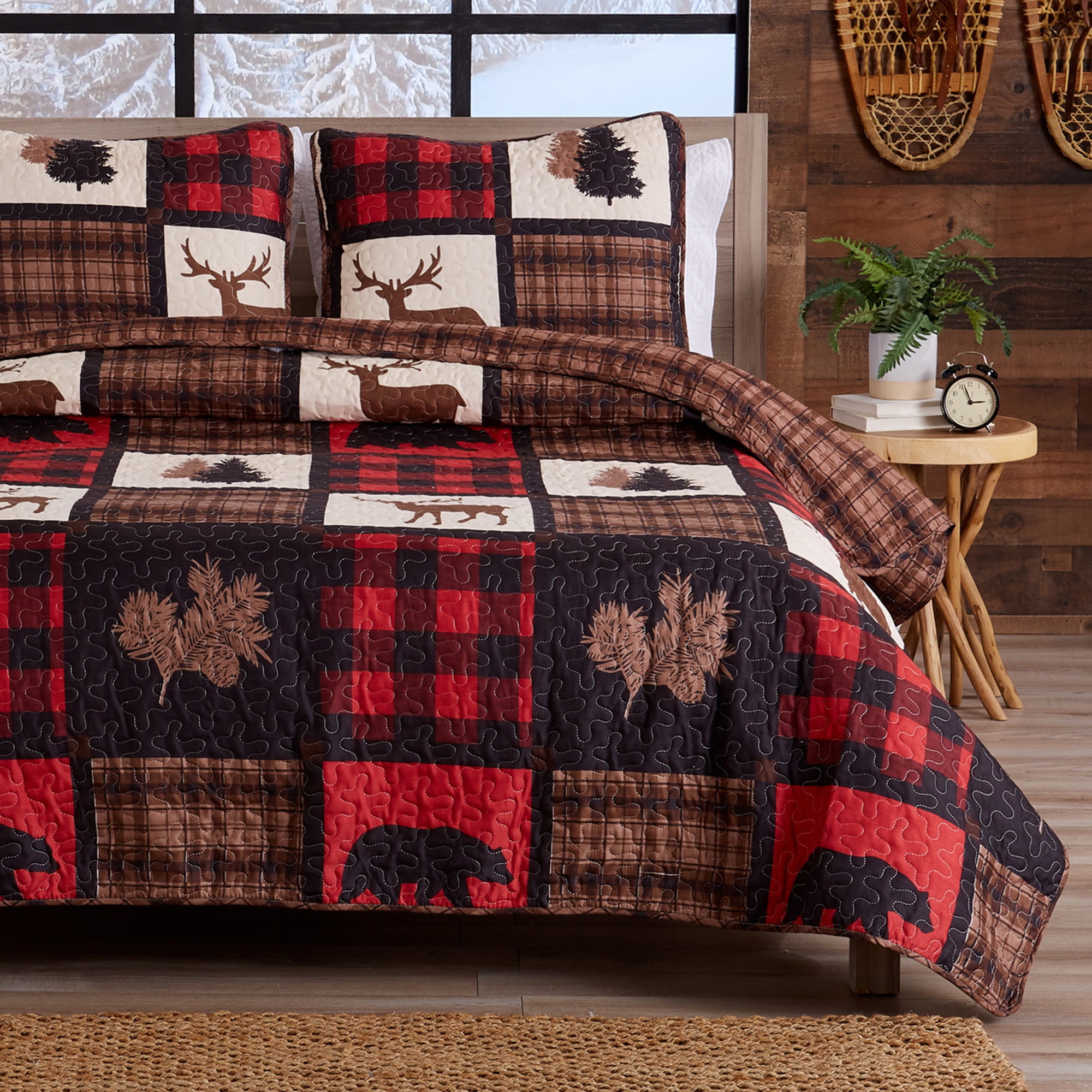 Details about   BEAUTIFUL LOG CABIN PATCHWORK RED PINK GREEN BROWN BLUE SOUTHWEST QUILT SET ~ 