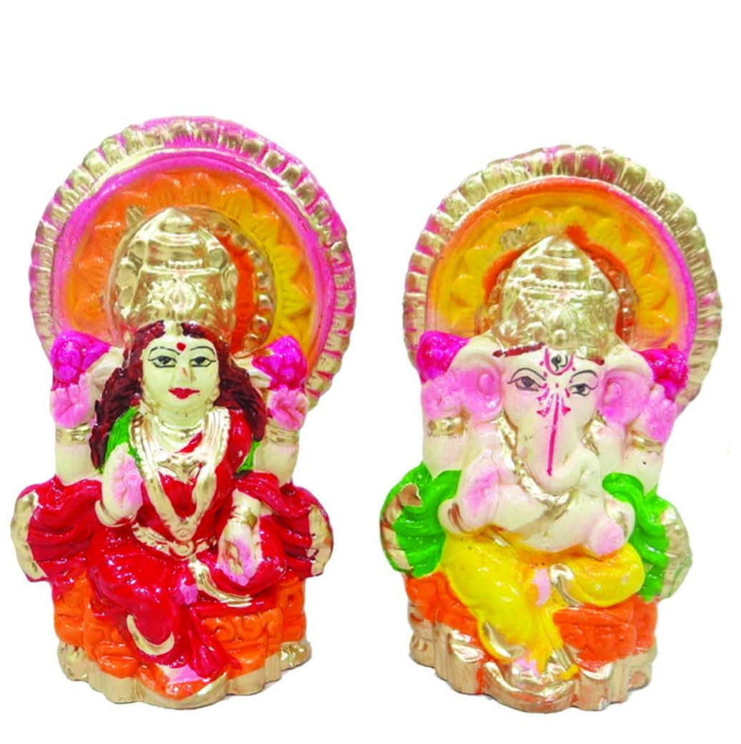 Global Desi Laxmi Ganesh Clay Statue Idol Murti 4"