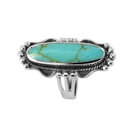 Gem Avenue 925 Sterling Silver Turquoise Elongated Ornate