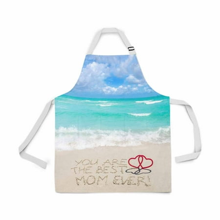 ASHLEIGH Adjustable Bib Apron for Women Men Girls Chef with Pockets You are The Best Mom Ever Sandy Beach Ocean Mother's Day Novelty Kitchen Apron for Cooking Baking Gardening Grooming (Best Sandy Beaches In Turkey)
