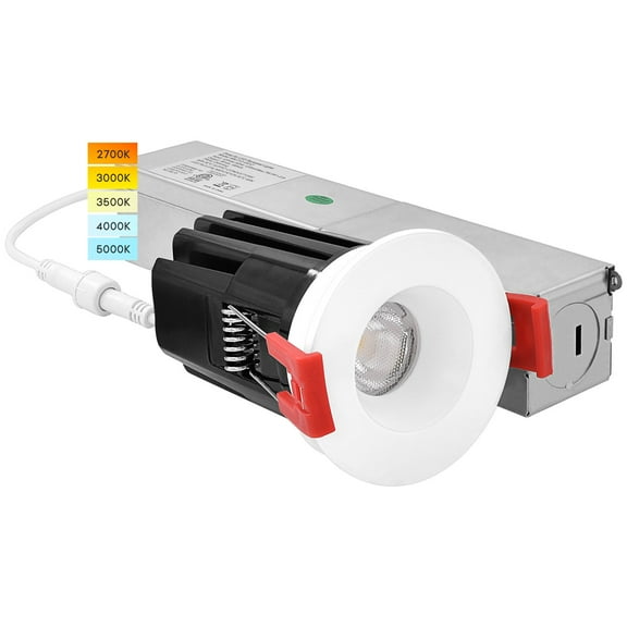 Luxrite 1 inch LED Recessed Lighting with Junction Box 7W 5 Color Selectable 2700K-5000K 500 Lumens Wet Rated