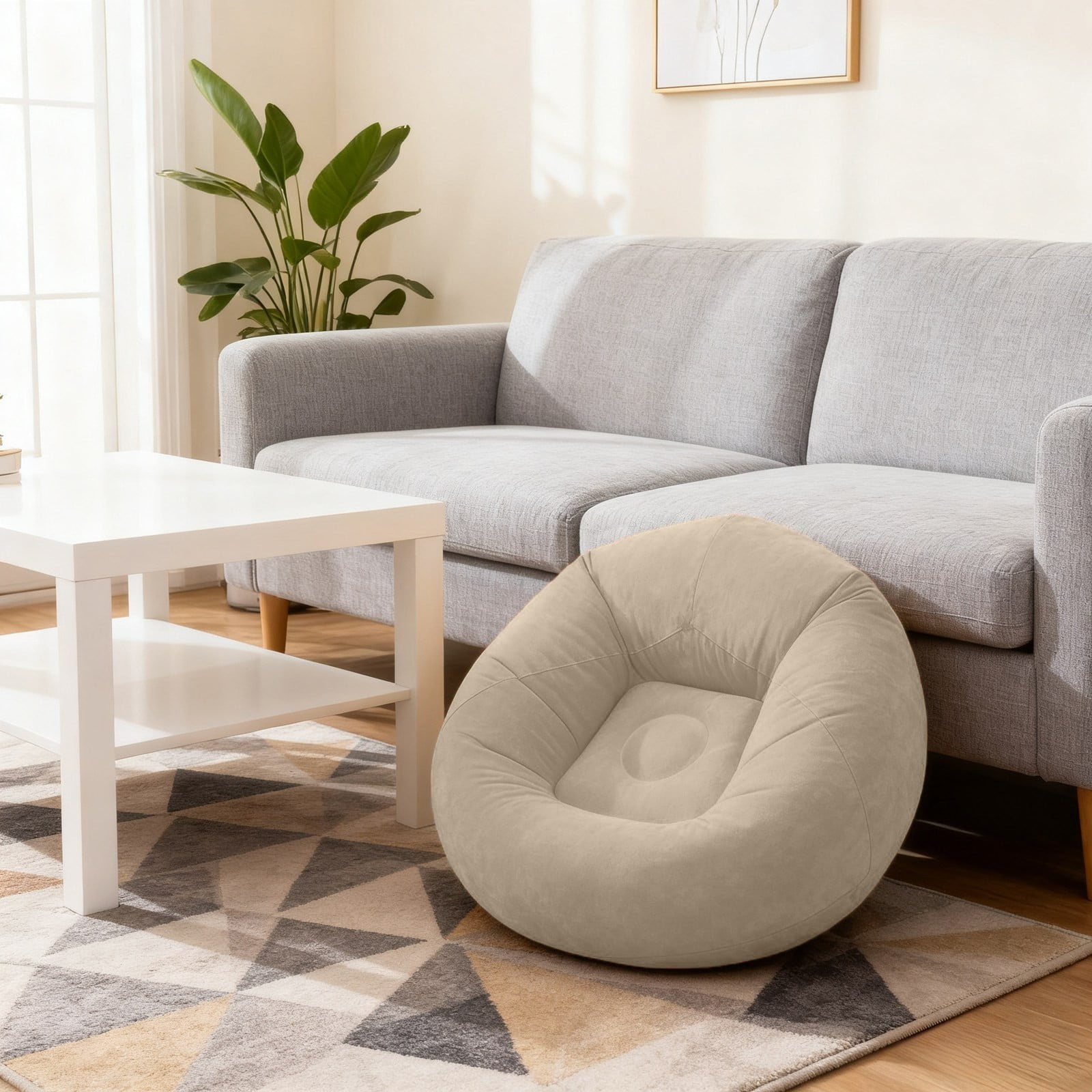 Inflatable Bean Bag Chair for Adults - Beanless Blow Up Lounge Sofa with Corduroy Flocking, Portable Folding Chair for Camping Reading