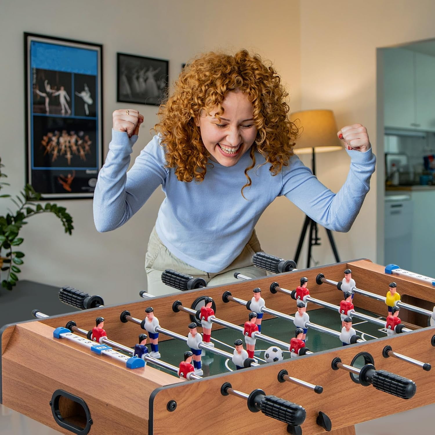 27in Folding Foosball Table with 2 Mini Footballs, Score Keepers - ASTM Certified for Indoor Recreation, Great for Family Game Nights and Parties