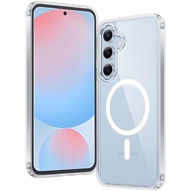 KOMI for Samsung Galaxy S24-FE Case: Clear Military Grade Drop Protection Anti Yellowing Slim Case - Rugged Shockproof Protective Transparent Cell Phone Cover Clear Magnetic