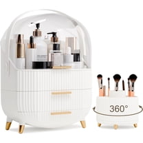 Makeup Organizers and Storage Make up Organizer for Vanity Cosmetics Skincare With Lid and Drawers Display Cases for Countertop Bathroom Women Teenager Girl Gifts(White Brush Holder)