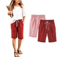 thumbnail image 4 of HBGVBA 2 Pack Girls Bermuda Shorts,Soild Color Shorts with Pockets,Boys Girls 3-13 Years 2 Piece Solid Color Faux Linen Pocket Knee Length Shorts, 4 of 5