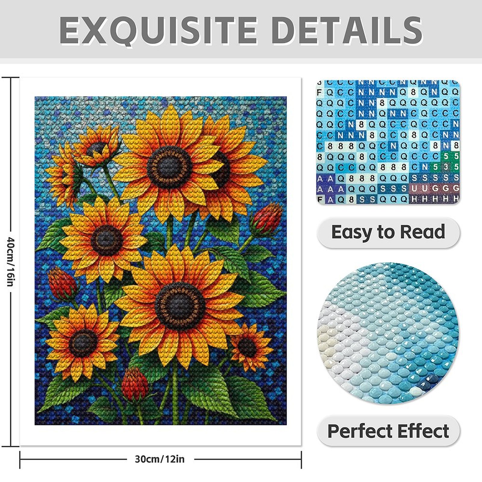 Diamond Art Kit for Adults, Sunflowers Vibrant Mosaic Artwork Diamond Painting for Adults Beginners, 5D DIY Diamond Art Painting Kits, Colorful Diamond Painting Craft for Home Decor 12x16