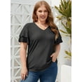thumbnail image 2 of FlorCurve Plus Size Blouses for Women Short Double Ruffle Sleeve V-Neck Tunic Tops Eyelet Casual Shirts, Black XL, 2 of 8