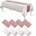 thumbnail image 1 of 1 Pack Plastic Table Cloth Cover + 1 Pack Satin Table Runner for Parties  Disposable Tablecloth for Rectangle Tables  Birthday Wedding Graduation Mather Valentine‘s Day Christmas Party Su, 1 of 8