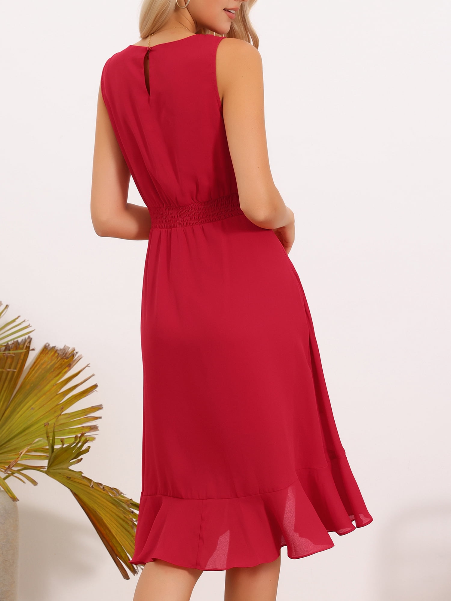 DARING DIVA Women's Summer Wrap Round Neck Keyhole Back Dresses XS Red