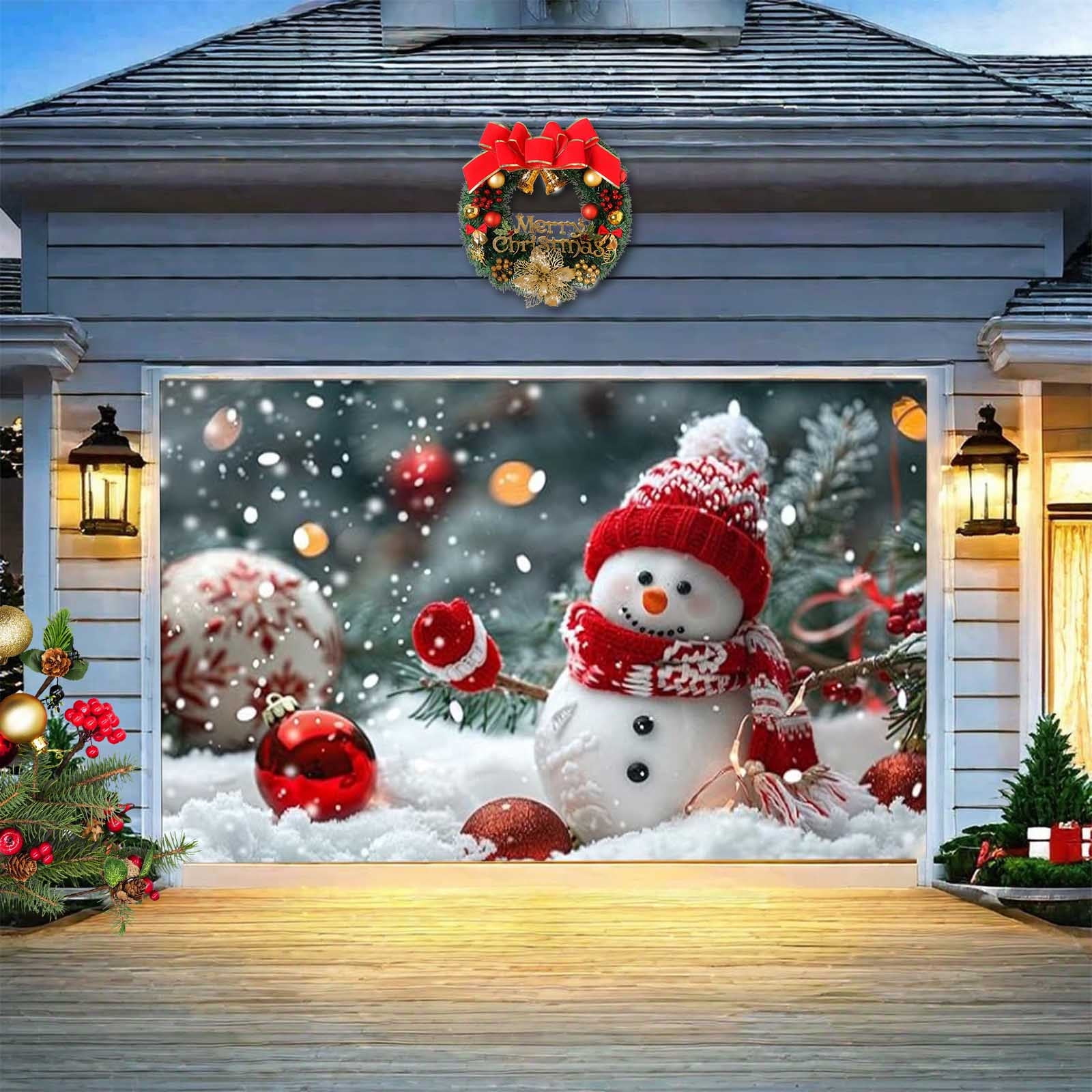 kladzum Christmas Garage Door Cover Xmas Decoration Print Garage Door Curtain Large Merry Christmas Garage Door Hanging Farbic for Outdoor Holiday Party Decor
