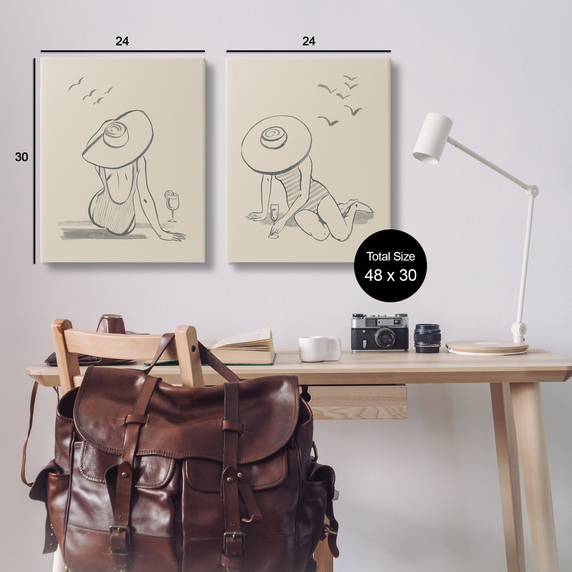 Stupell Industries Female Figure Drawing Poolside People Drawing Wrapped Canvas Art Print Wall Art, 24 x 30, Set of 2
