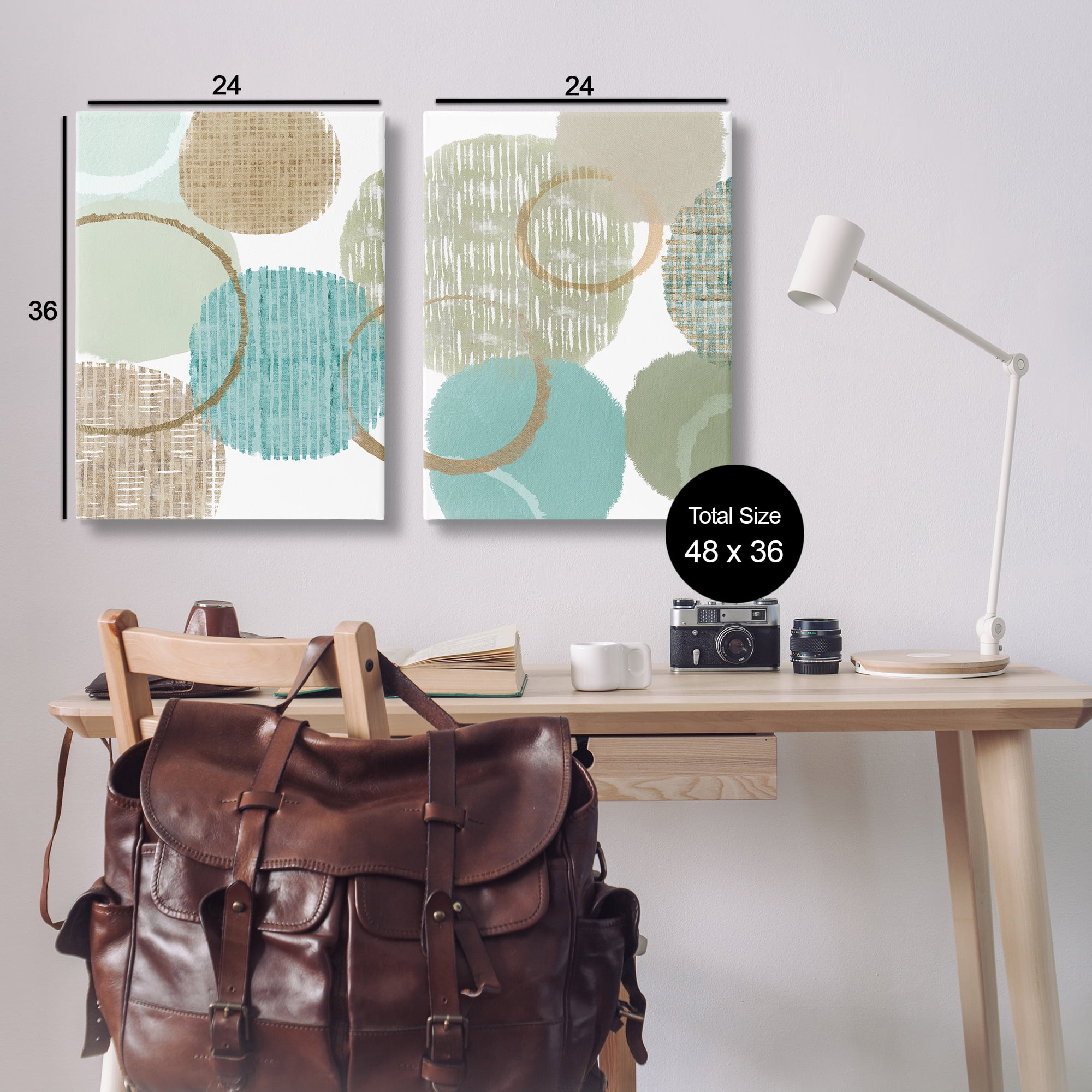 Stupell Industries Textured Layered Aqua Circles Abstract Painting Wrapped Canvas Art Print Wall Art, 24 x 36, Set of 2