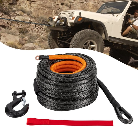 1/2x92ft Synthetic Winch Rope w/ Hook 31500LBS Car Tow ATV Recovery Cable Tow