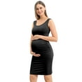 thumbnail image 2 of Women's Maternity Dresses Sleeveless Tank Side Ruching Bodycon Pregnancy Dress for Daily Wearing,Black-M, 2 of 5