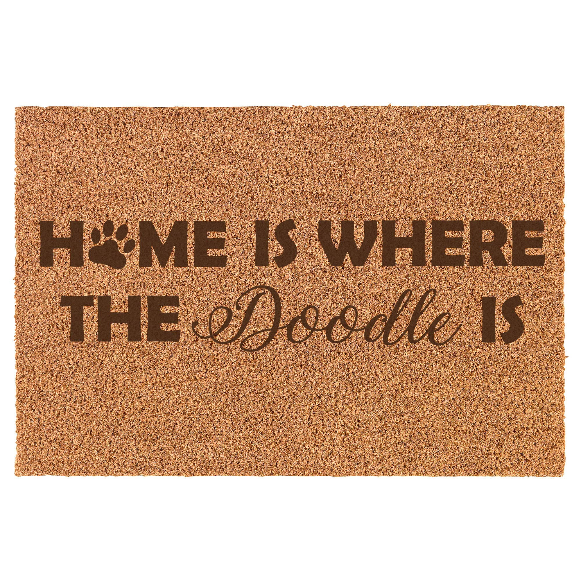 Home is Where The Doodle is Dog Doormat Brown Natural Coir Rectangular