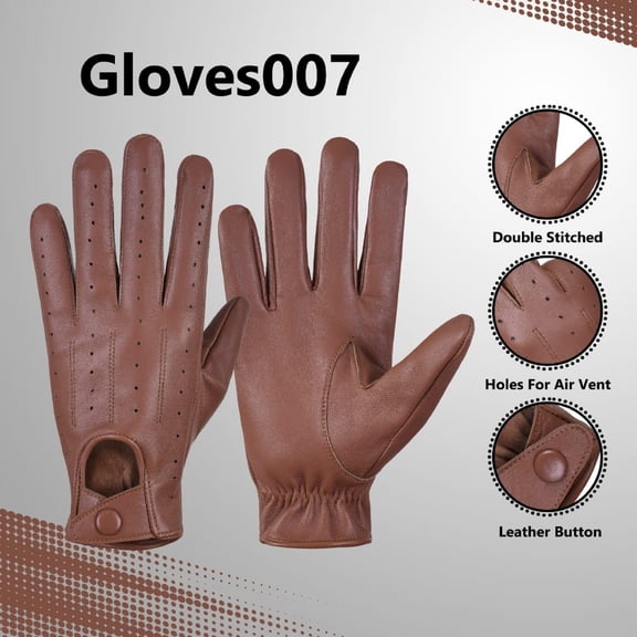 Genuine Leather Unlined Full Finger Driving Gloves, Dress Gloves With Breathing Holes For Men