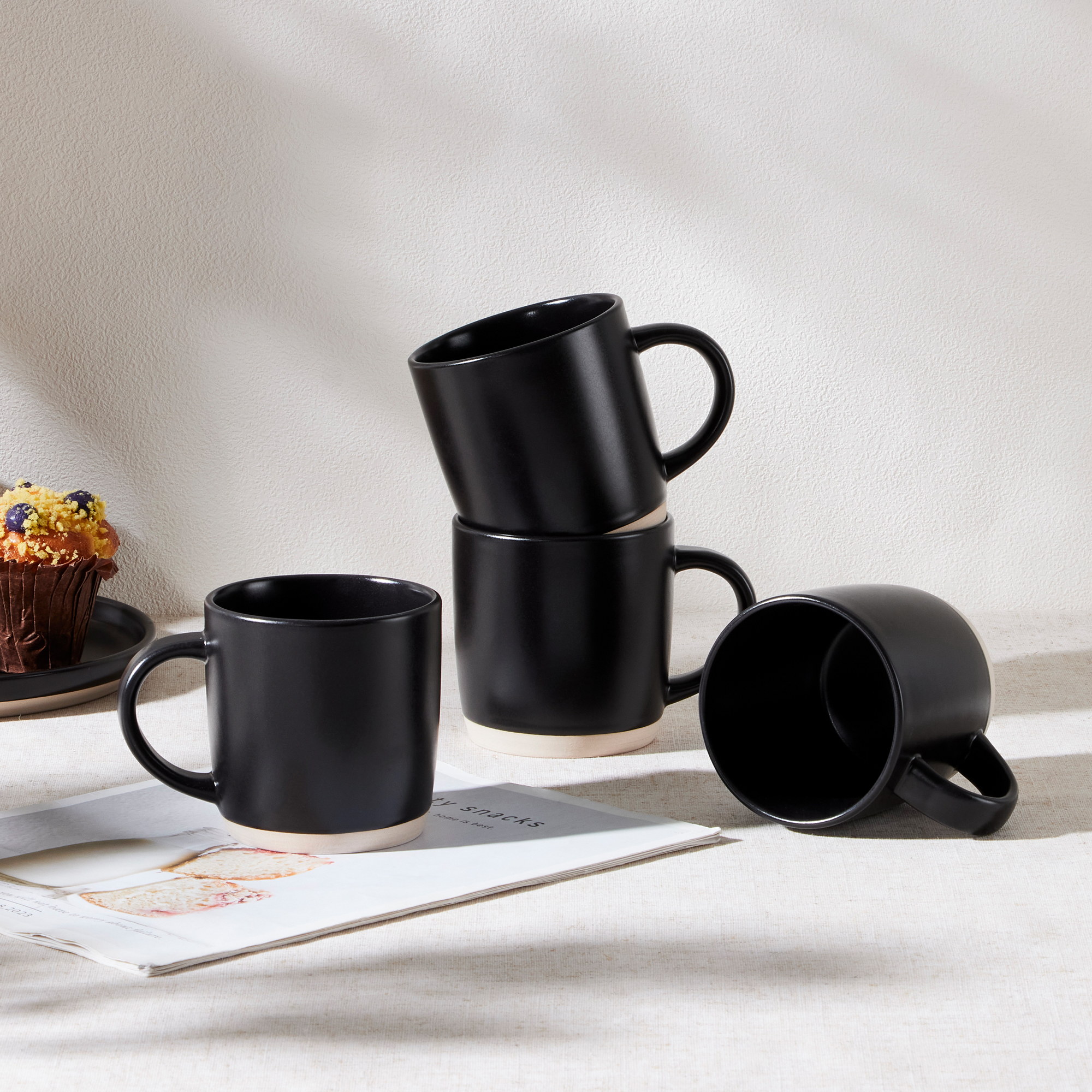 Vesteel 12oz Stoneware Coffee Mugs, Set of 4, Matte Black photo 3