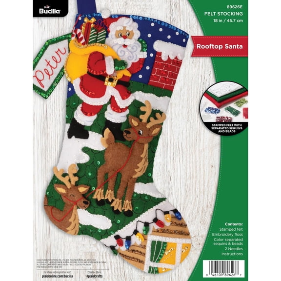 Bucilla Felt Stocking Kit, Rooftop Santa, 18 in, Multicolor, Felt