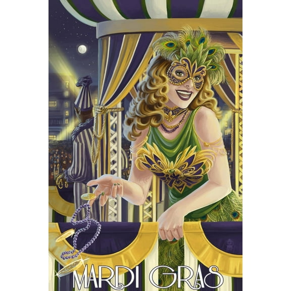 Art.com Mardi Gras Girl Art Print by Lantern Press, 12" x 18"