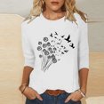 thumbnail image 2 of lcziwo Three Quarter Length Sleeve Shirt for Women Dandelion Print T Shirt Casual Trendy 2025 Blouses Basic Summer Daily Tops Soft Loose Tees White,L, 2 of 6