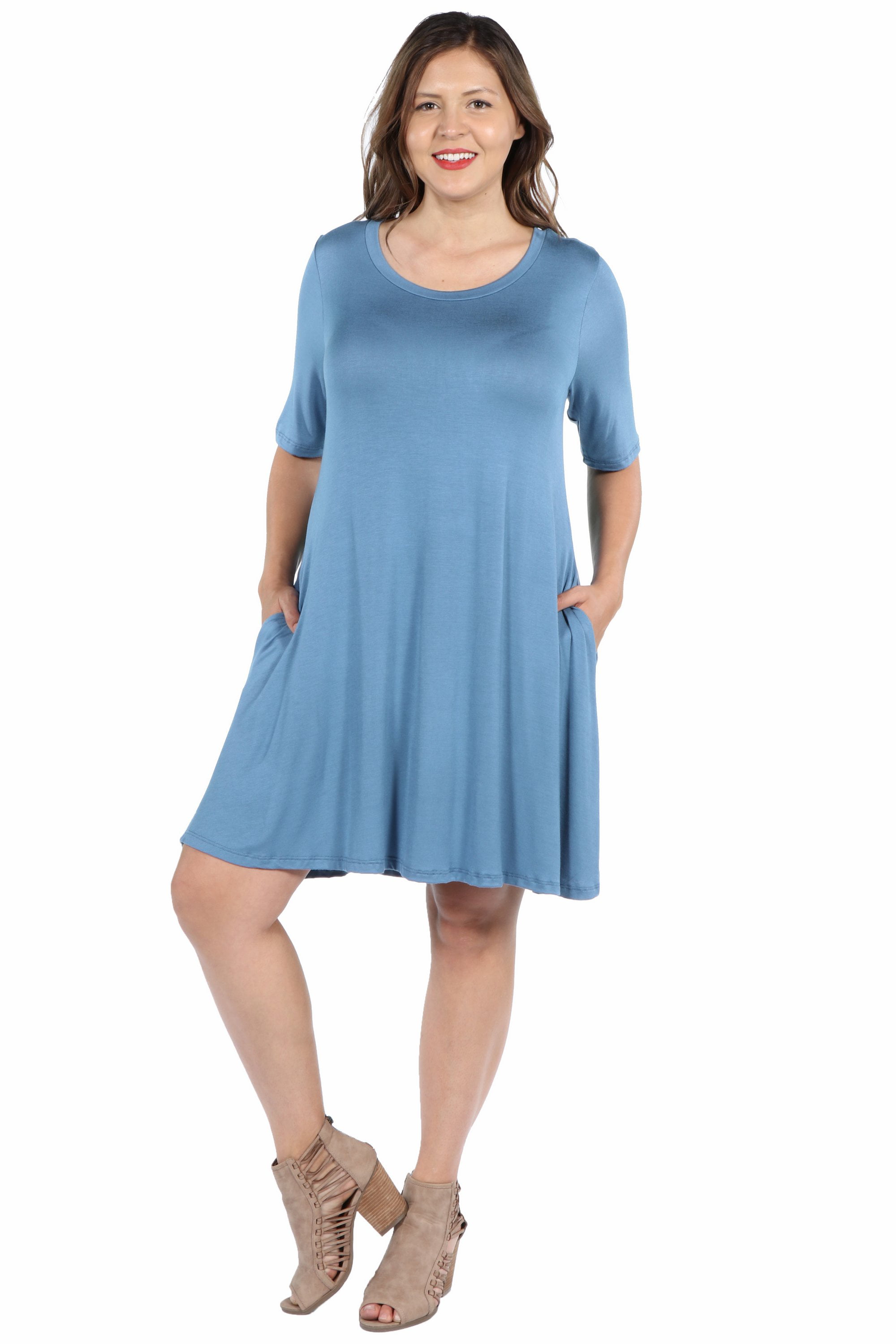 24/7 Comfort Apparel - Women’s Plus Size Knee Length Pocket T Shirt ...
