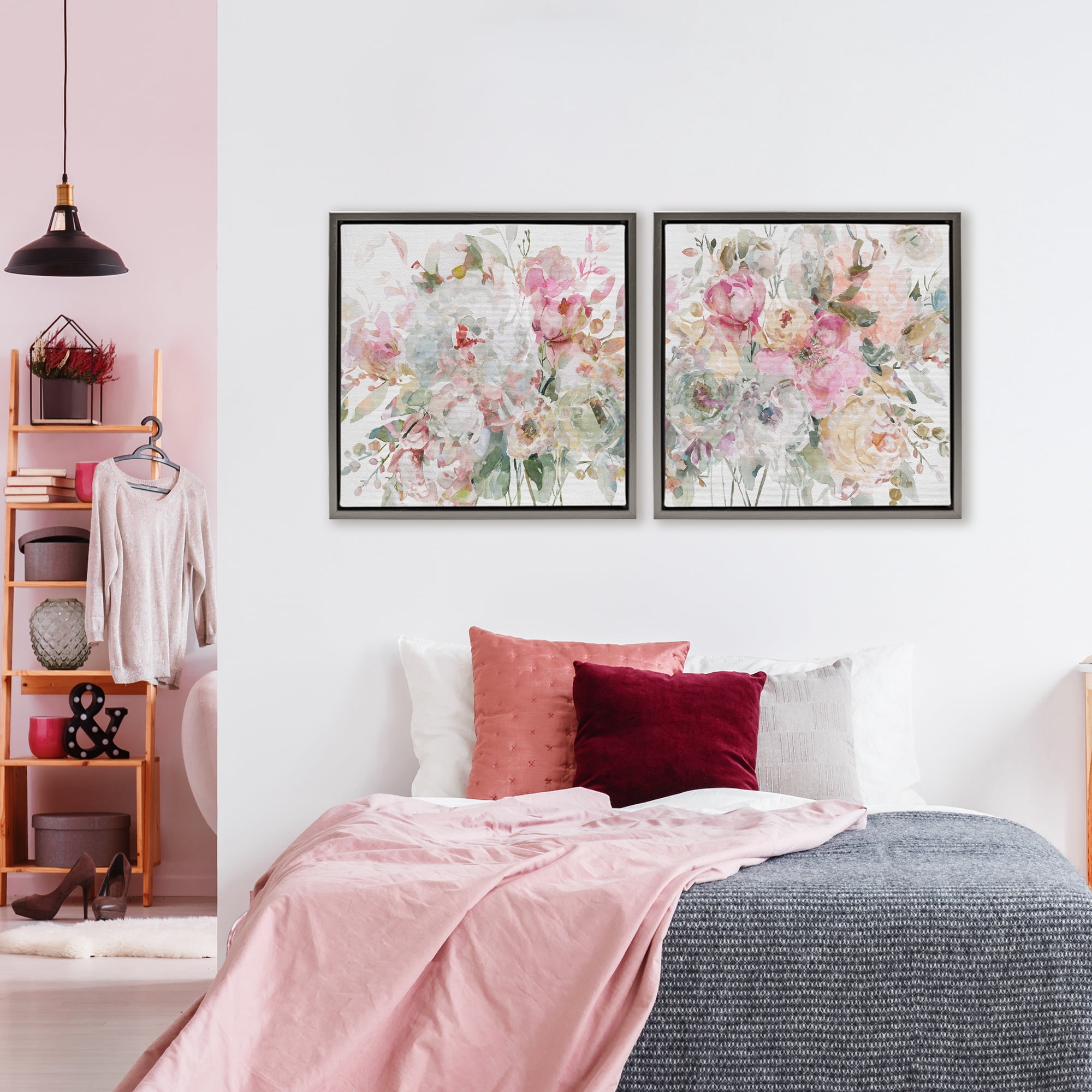 Stupell Industries Romantic Blush Botanicals 2 Piece Gray Framed Floater Canvas Set, design by Carol Robinson