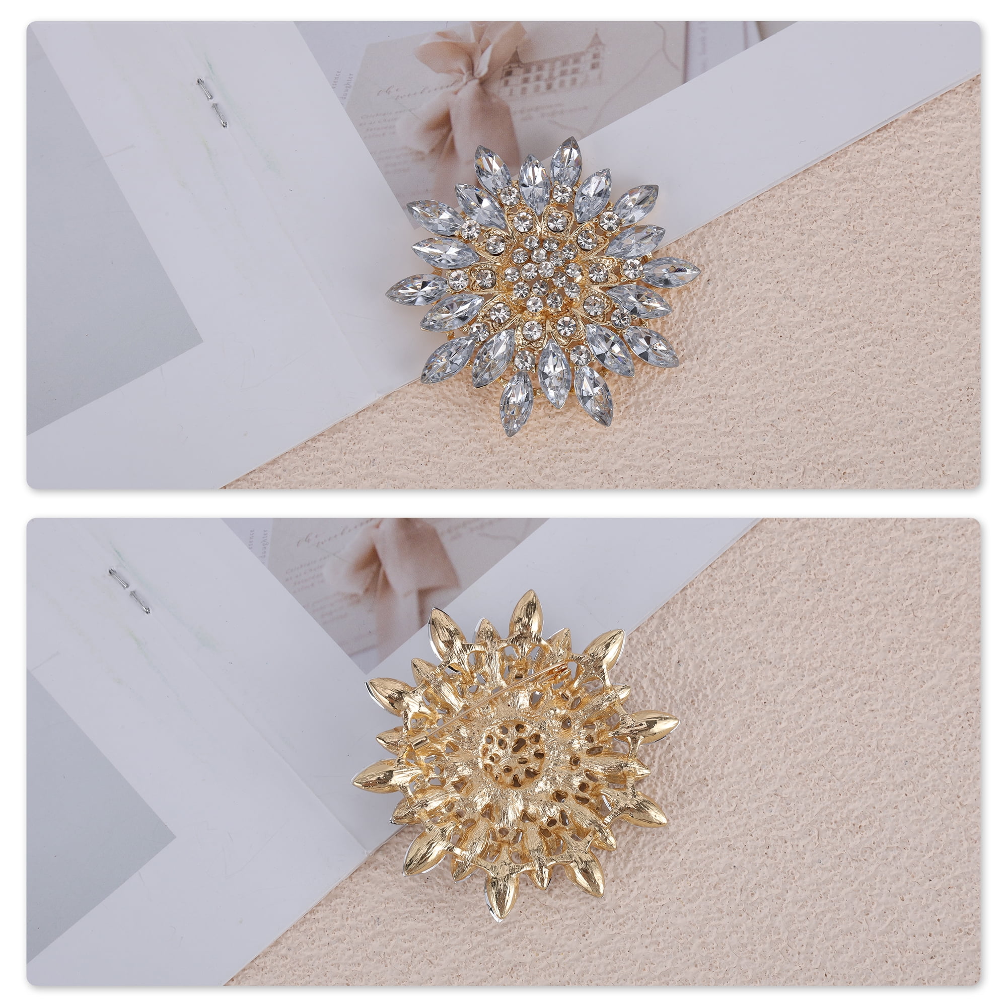 Unique Bargains Faux Crystal Ice Flower Rhinestone Brooch for Fashion Accessories White