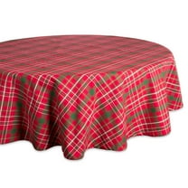 Contemporary Home Living Plaid Round Cotton Christmas Tablecloth - 70" - Red and Green
