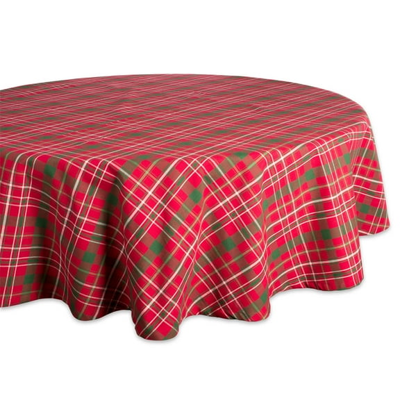 Contemporary Home Living Plaid Round Cotton Christmas Tablecloth - 70" - Red and Green
