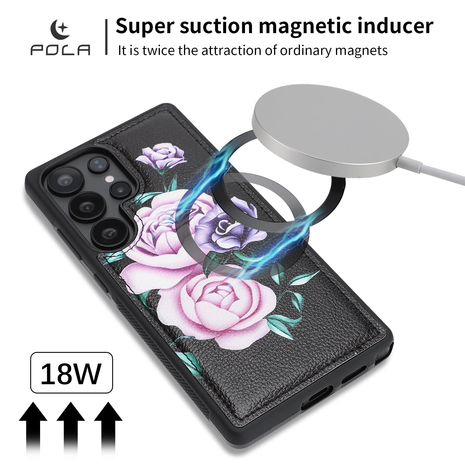 TECH CIRCLE 2-in-1 Wallet Case for Galaxy S23 (6.1", 2023), Detachable Magnetic Back Cover, PU Leather Flip Flower Phone Case with 15 Card Slots, Zipper Pocket, Wrist/Shoulder Strap, Black