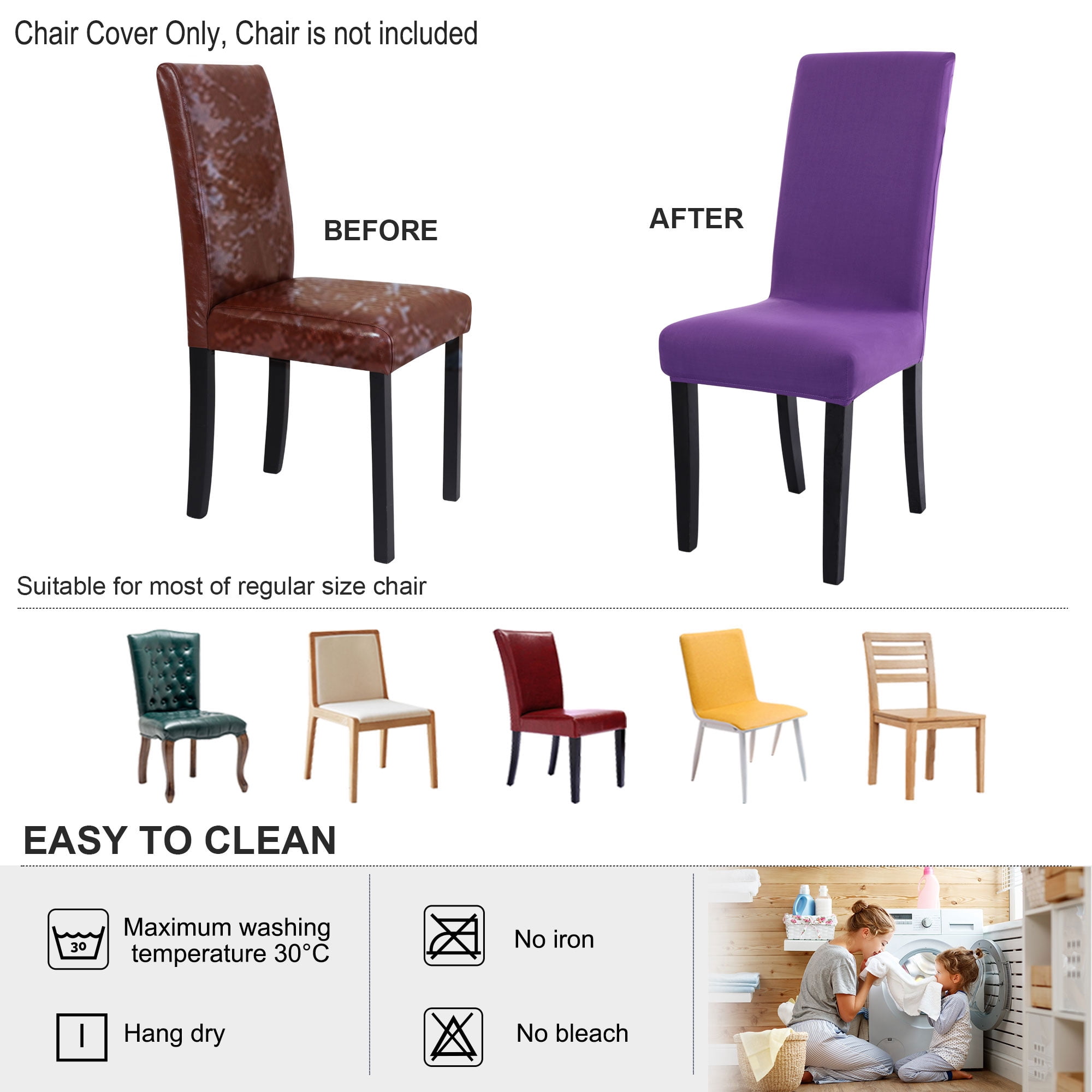 Unique Bargains Spandex Solid  Dining Chair Covers Protector Slipcovers Purple 6 Pcs