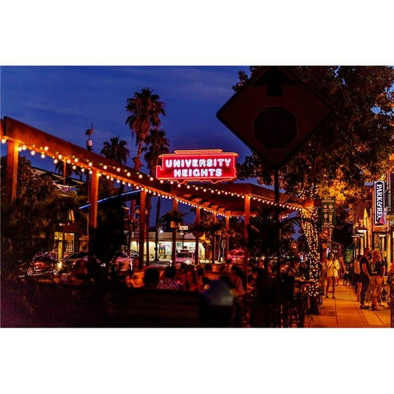 36 x 24 in. University Heights, San Diego Sign at Night Fine Print Wall Art