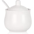 thumbnail image 1 of Azucarero de cerámica con tapa y cuchara, tarro de almacenamiento de porcelana blanca para azúcar, sal y pimienta, 7 onzas, 1 of 5