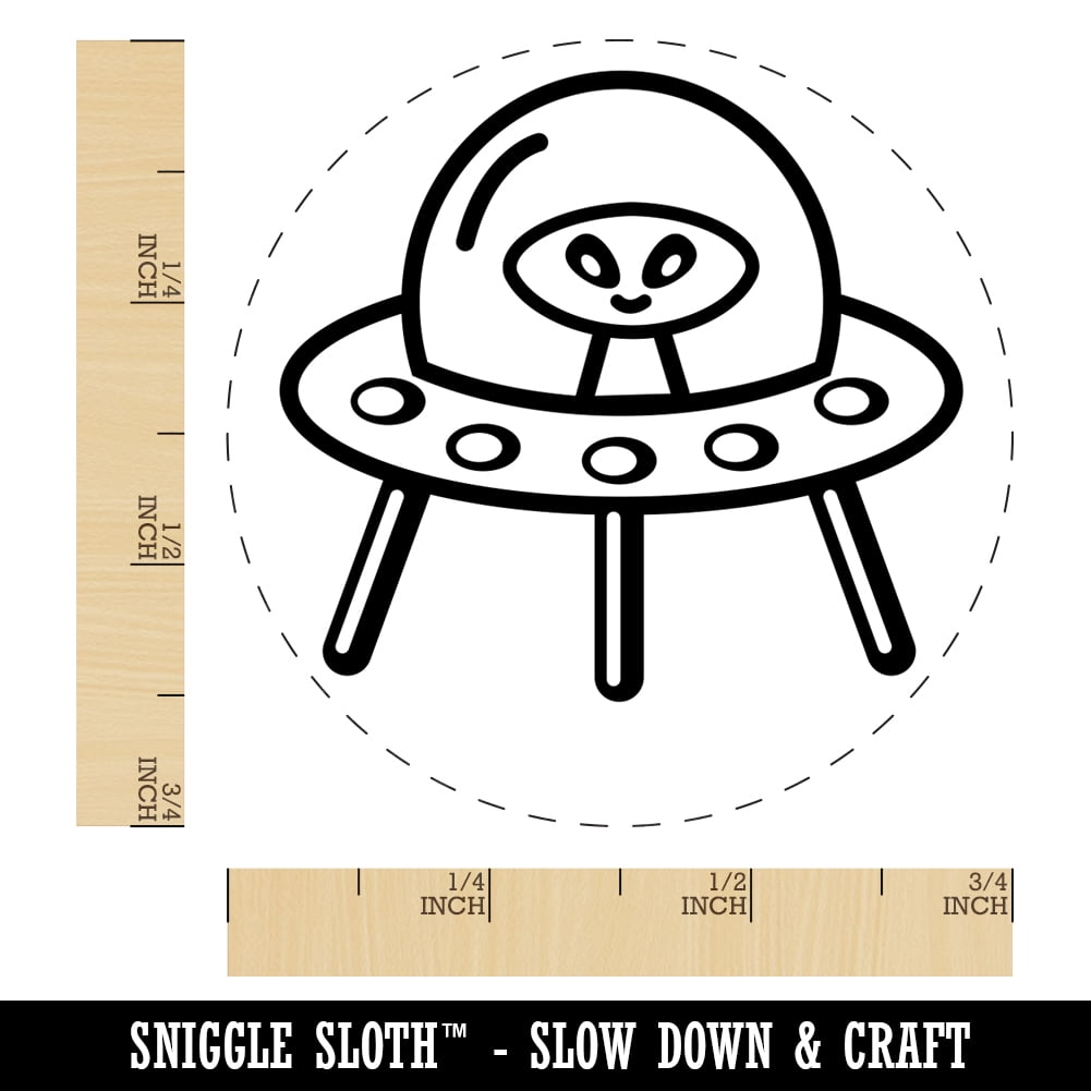Alien Space Ship UFO Self-Inking Rubber Stamp Ink Stamper - Brown Ink - Small 3/4 Inch