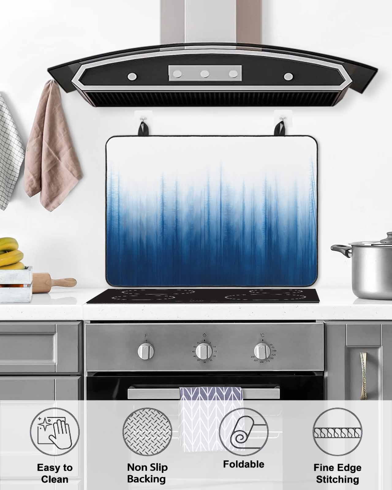 nqOlkjepod Large Induction Cooktop Protector Mat 36"x21", Blue Ombre Stripe Stove Top Covers for Electric Stove, Abstract Art Gradient Watercolor Stove Burner Cover Mats, Glass Top Stove Cover