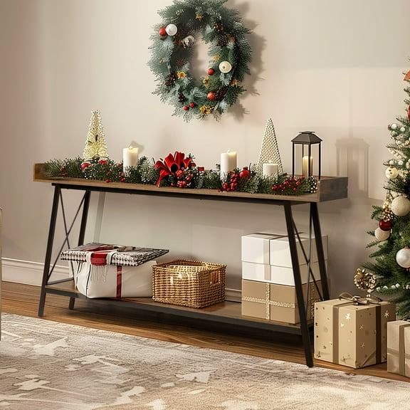 Ktaxon 71in Narrow Console Table with 2 Power Outlets & USB Ports, Rustic Sofa Table Behind Couch for Living Room, Narrow Entryway Hallway Long Bar Table, Brown