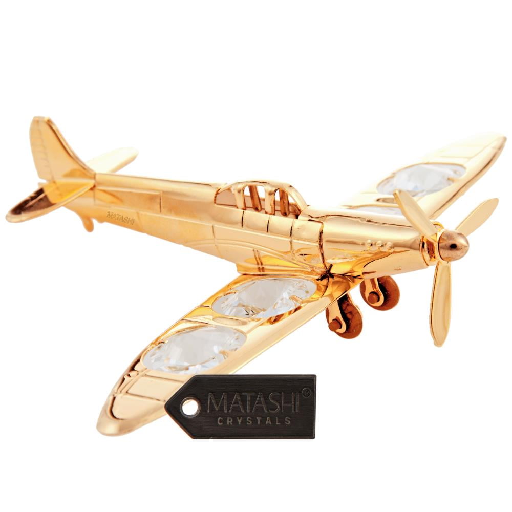 Christmas Holiday Metal Airplane Ornament with Crystal Accents 