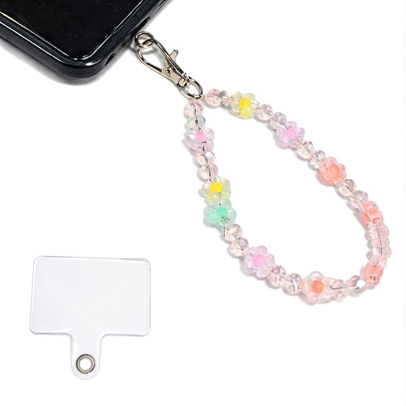 Floral Beaded Phone Wrist Strap with Secure Metal Clasp and Clear Patch, Decorative Hand Strap for Smartphones