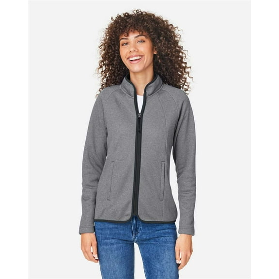CORE365 CE72W Women's Venture Heathered Stripe Full-Zip-BLACK/ WHITE-M