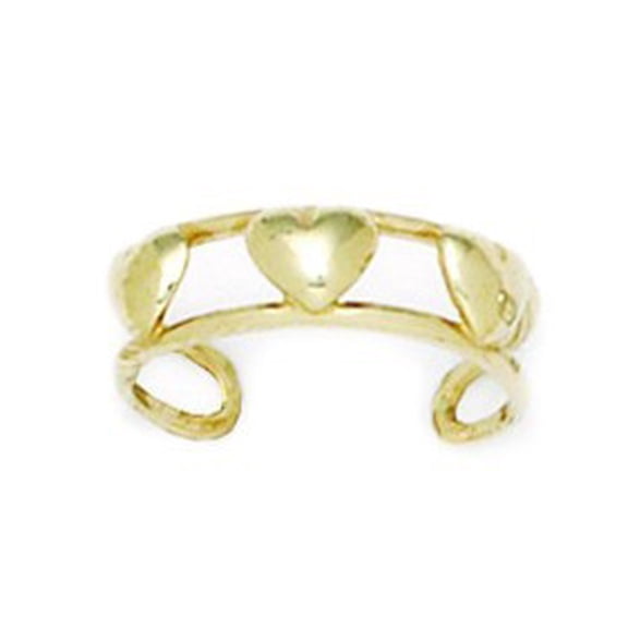 14k Yellow Gold Adjustable Double Row With Hearts Body Jewelry Toe Ring
