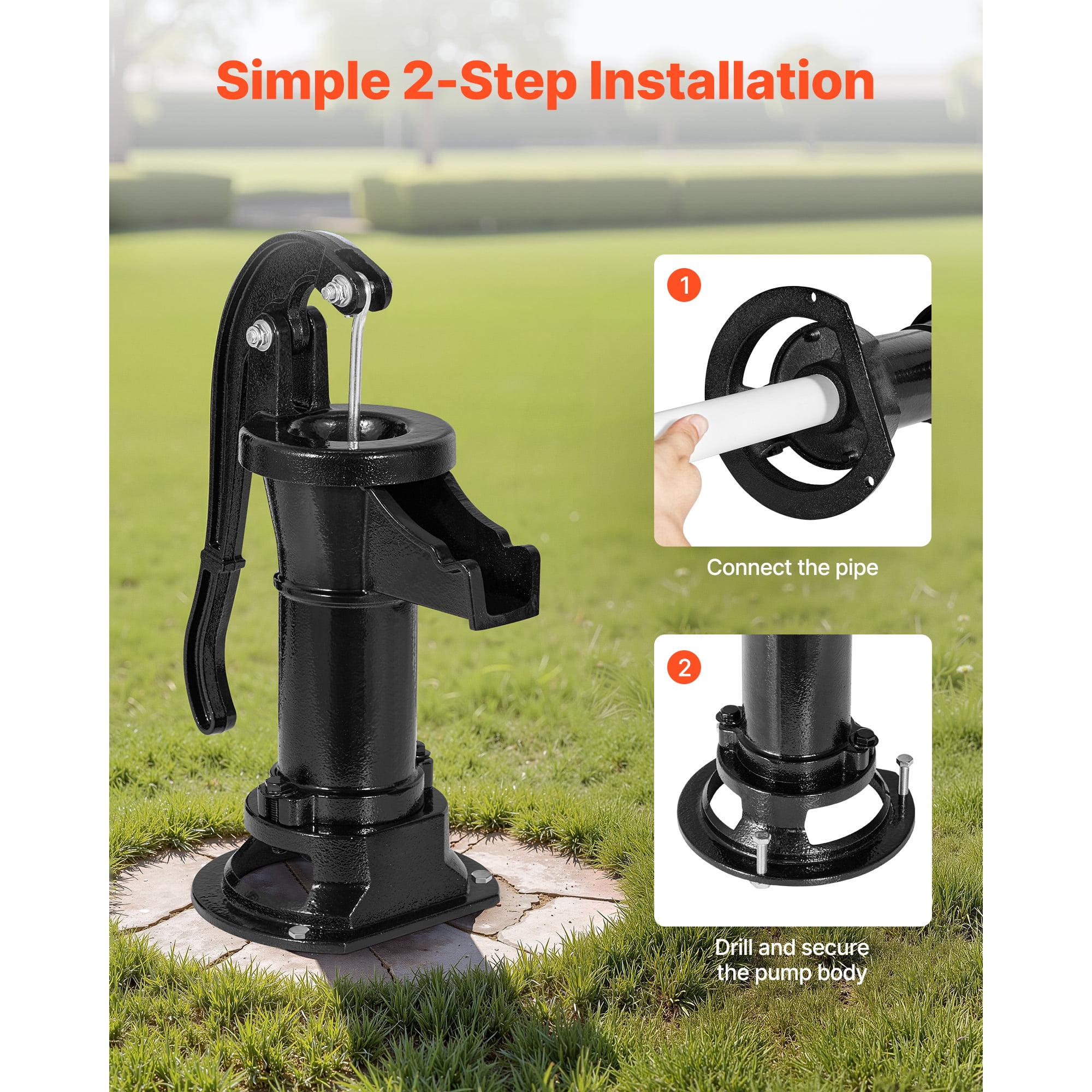 KFFKFF Cast Iron Hand Well Pump, 25 ft Max Lift, Antique  Pitcher Pump with 1-1/4 in NPT Connection, Manual Water Pump for Outdoor Gardens, Ponds, Backyards, and Farms, Black