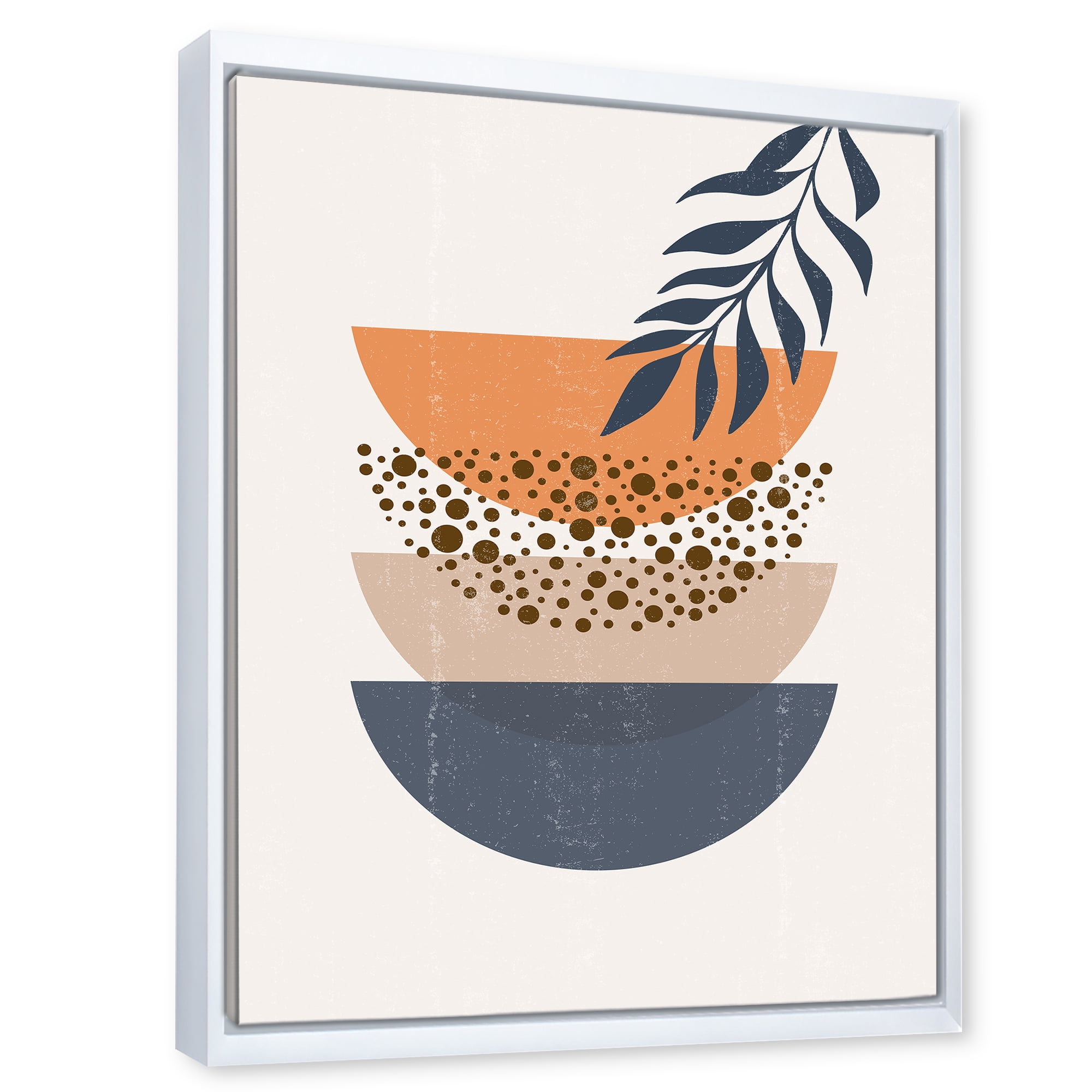 Designart 'Abstract Geometrical Moon and Sun With Leaf IV' Modern Framed Canvas Wall Art Print